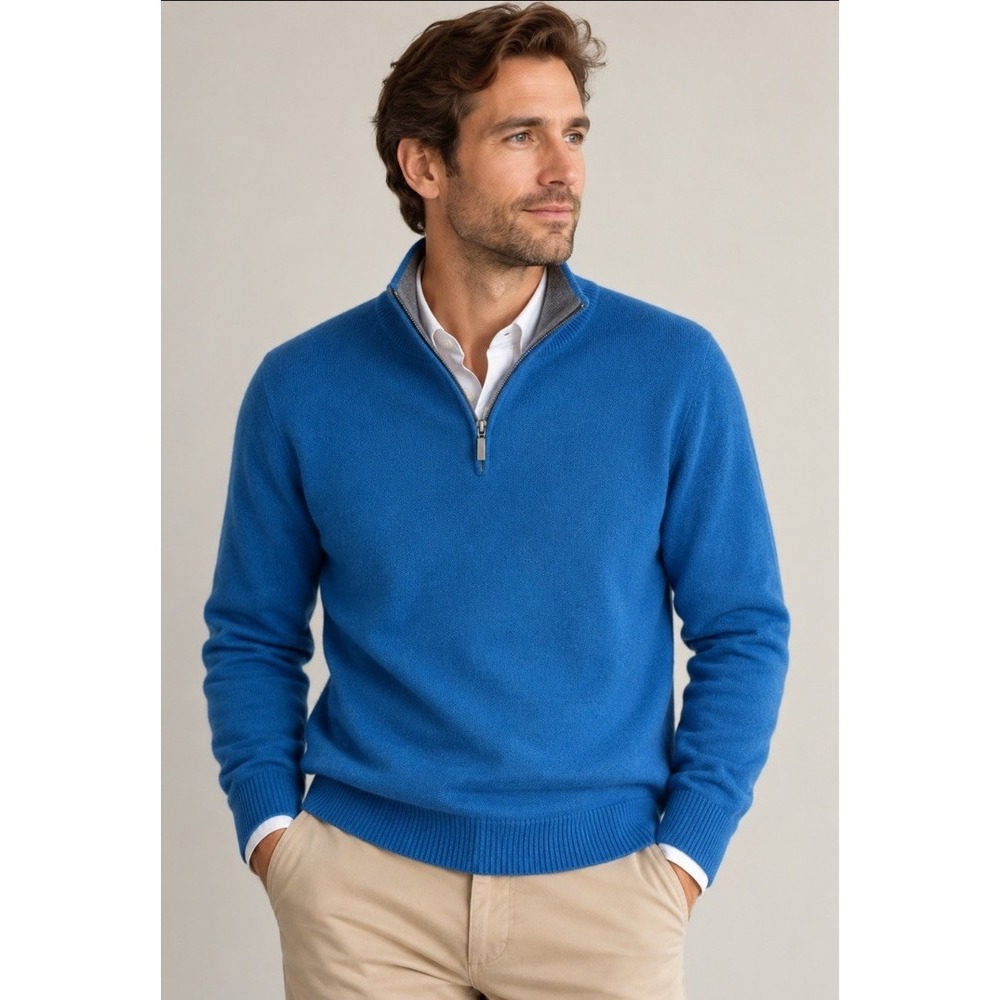 Club Room 100% Cashmere Quarter Zip Sweater Pullover Sz M Teal Blue Quiet Luxury